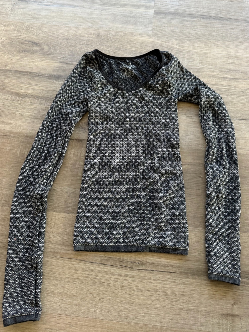 Free People Black & Gray Textured Crewneck Top